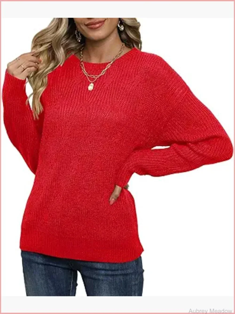Women's Lightweight Knit Pullover Sweater Batwing Sleeve Crewneck Fall